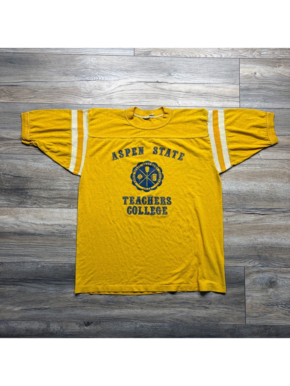80’s Vintage Aspen State Teachers College Yellow Short Sleeve Shirt XL